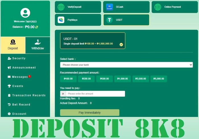 Instructions Deposit 8k8 Online Casino